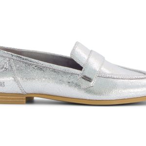 Lynette Loafer - Silver Crinkle Metallic Leather